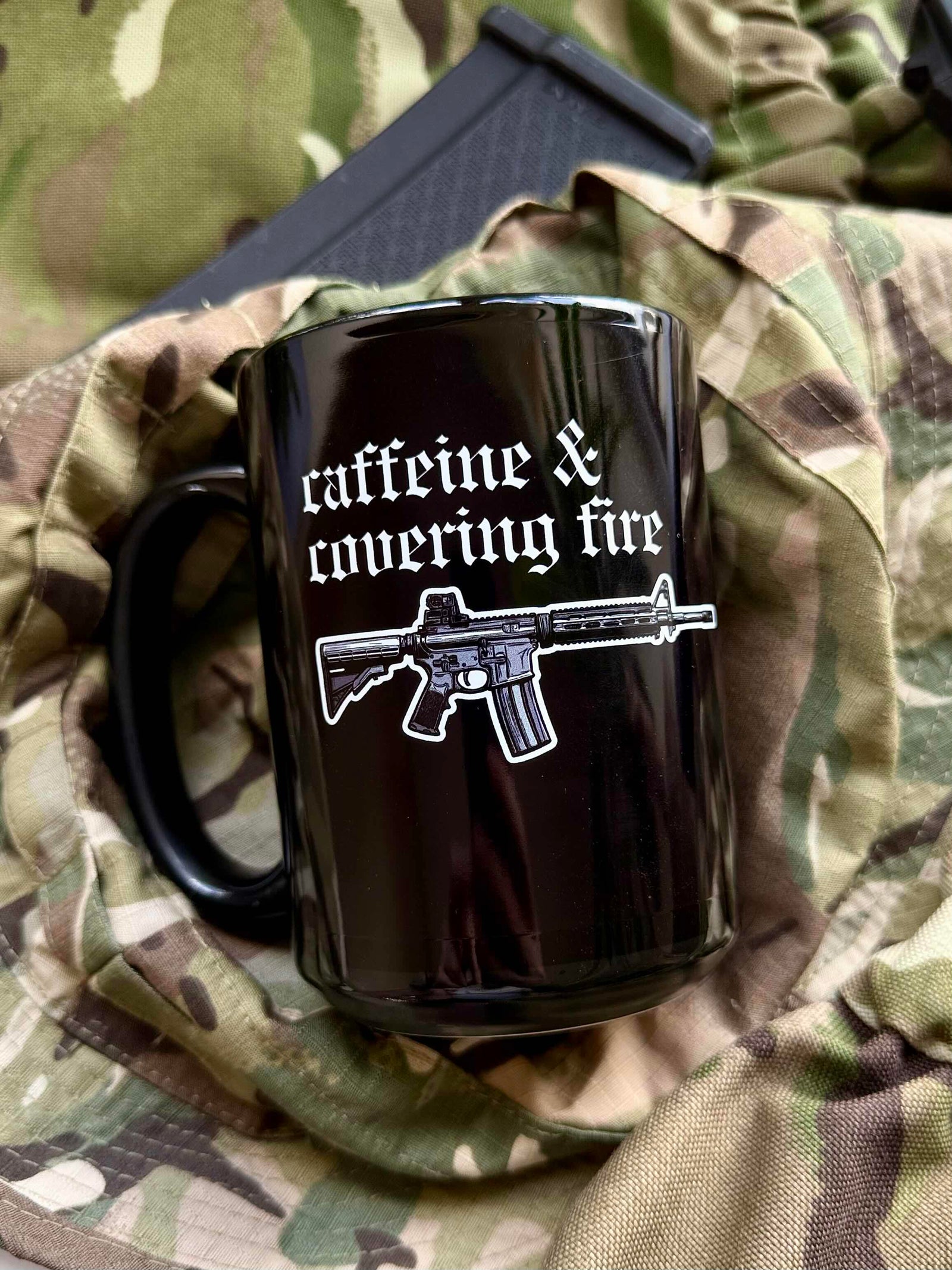 Caffeine & Covering Fire - 15oz Ceramic Mug